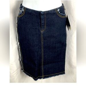 ABS‎ by Allen Schwartz Size 26 Denim Frayed Knee Length Pencil Skirt NWT